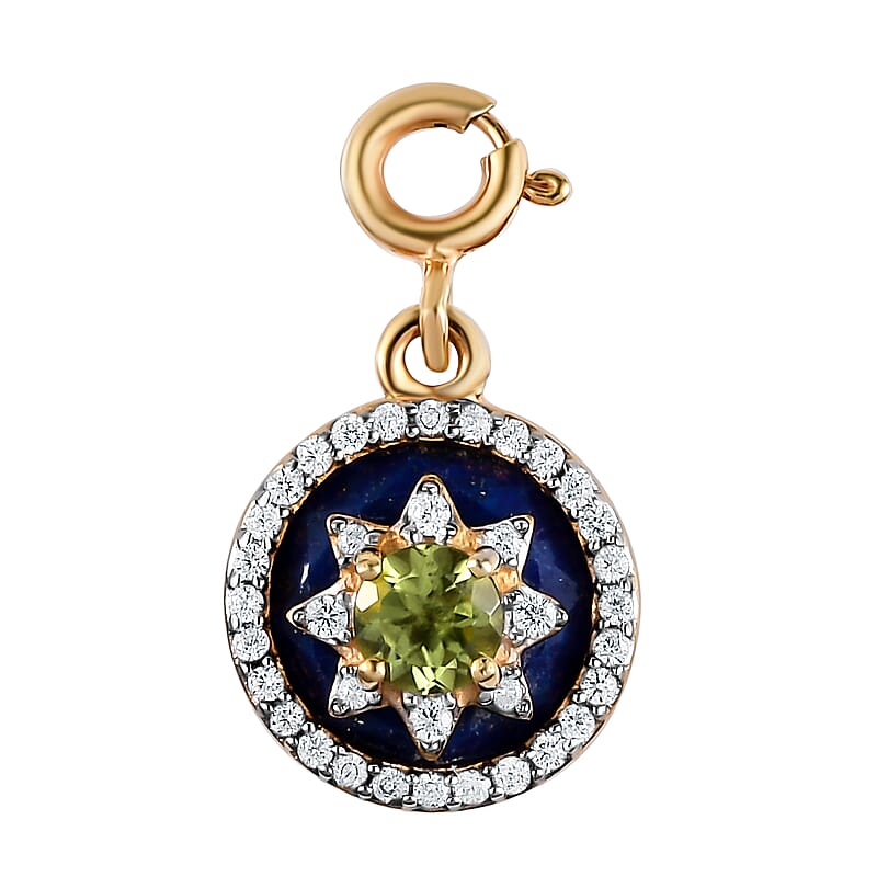 Lapis Lazuli, Peridot and White Zircon 4.00 ctw Charm in Vermeil Yellow Gold Over Sterling Silver