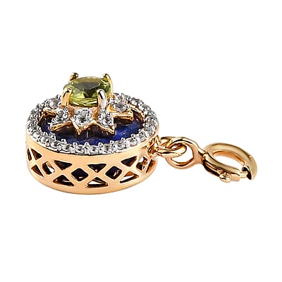 Lapis Lazuli, Peridot and White Zircon 4.00 ctw Charm in Vermeil Yellow Gold Over Sterling Silver