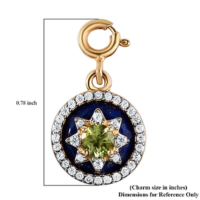 Lapis Lazuli, Peridot and White Zircon 4.00 ctw Charm in Vermeil Yellow Gold Over Sterling Silver