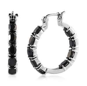 Thai Black Spinel Inside Out Hoop Earrings In Stainless Steel| Black Jewelry For Women| Women's Black Earrings