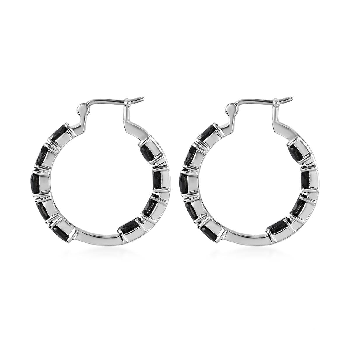 Thai Black Spinel Inside Out Hoop Earrings In Stainless Steel| Black Jewelry For Women| Women's Black Earrings image number 3