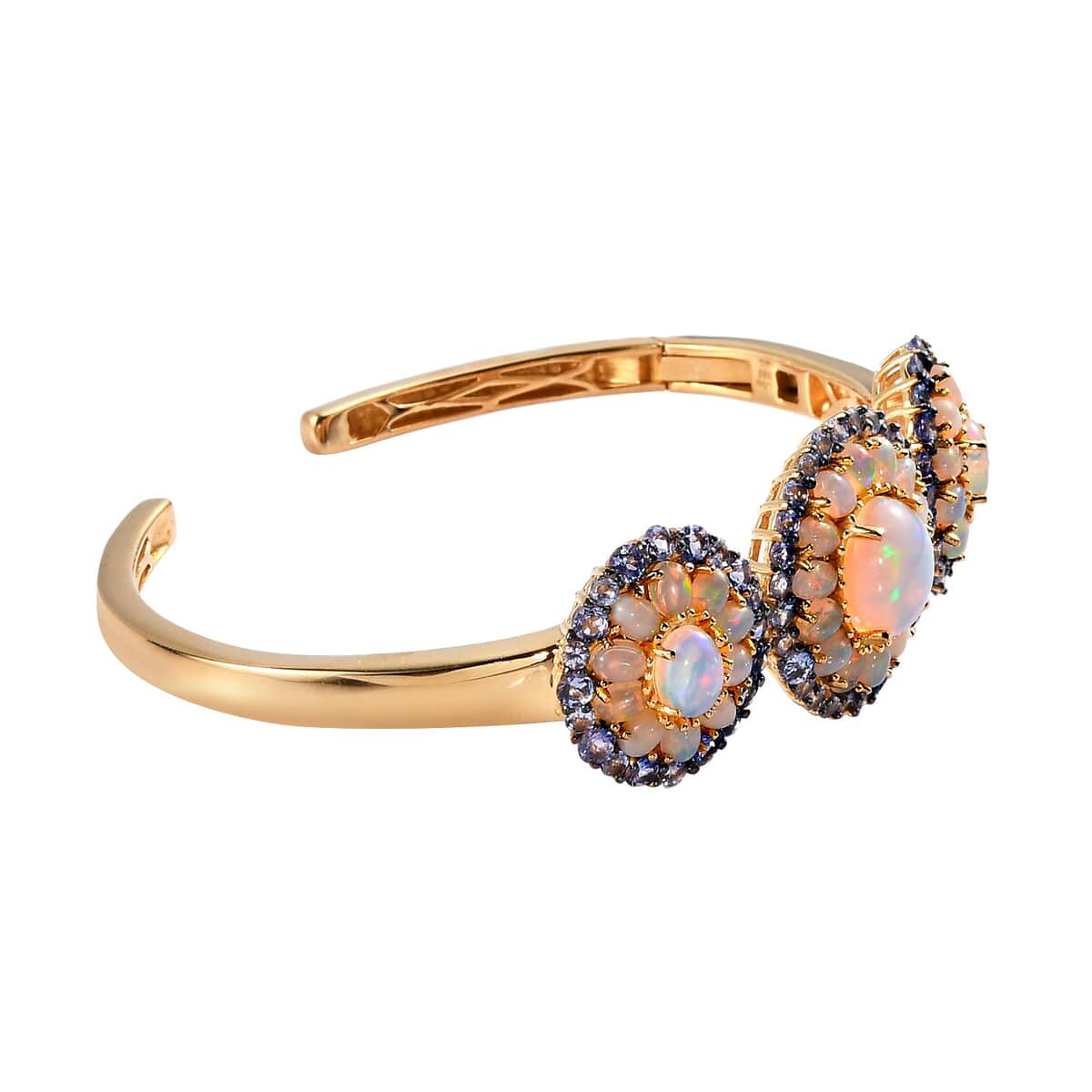 Premium Ethiopian Welo Opal and Tanzanite Cocktail Cuff Bracelet in Vermeil Yellow Gold Over Sterling Silver (7.25 In) 11.15 ctw image number 3