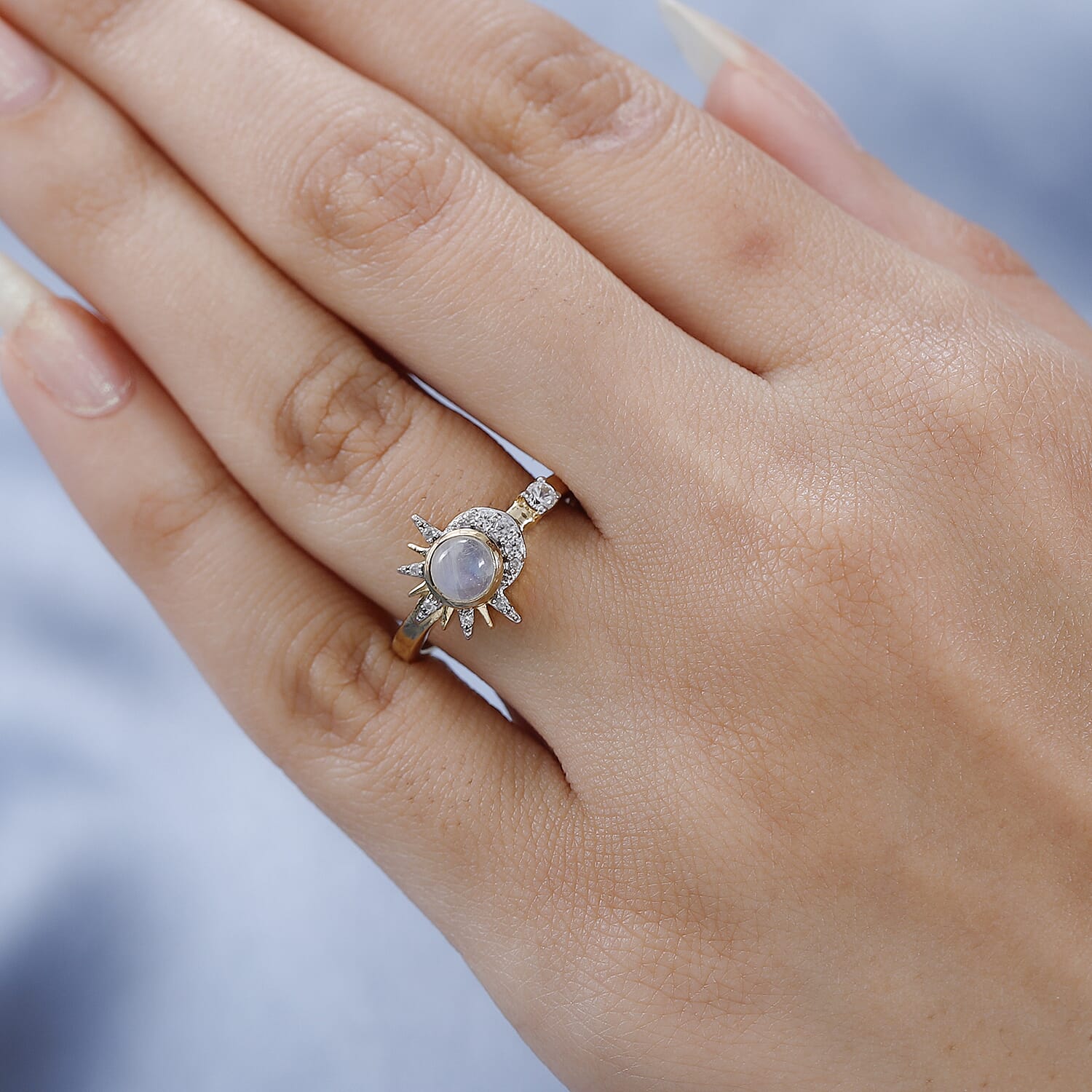 Buy Kuisa Rainbow Moonstone, White Zircon Moon and Sun Kiss