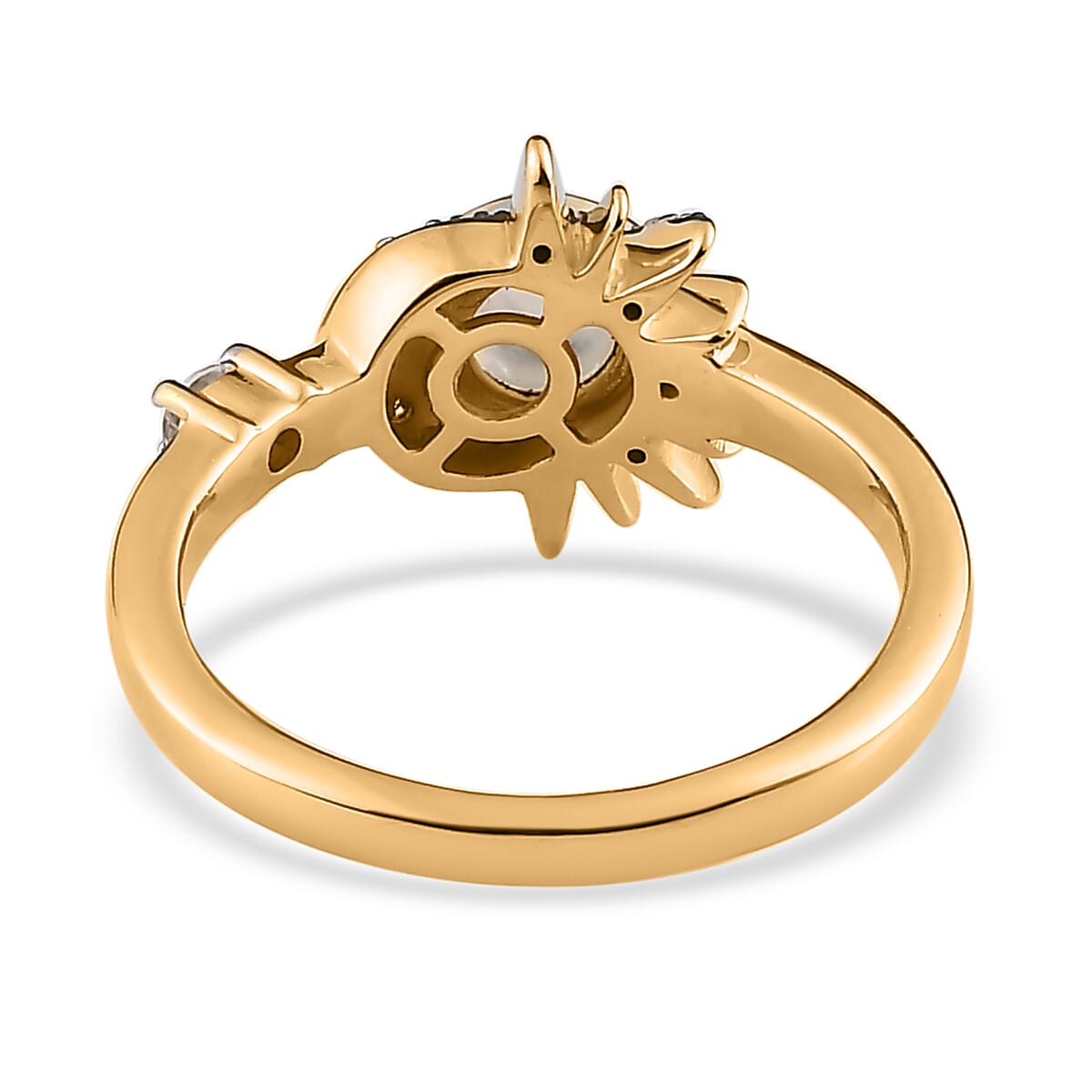 Kuisa Rainbow Moonstone, White Zircon Moon and Sun Kiss Ring in Vermeil YG Sterling Silver (Size 8.0) 0.75 ctw image number 4