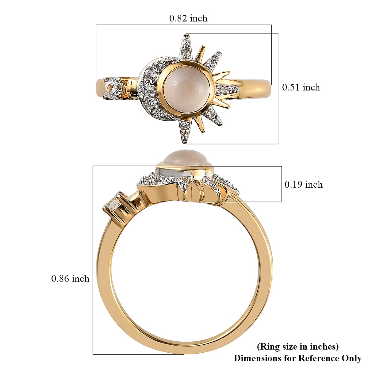 Kuisa Rainbow Moonstone, White Zircon Moon and Sun Kiss Ring in Vermeil YG Sterling Silver (Size 8.0) 0.75 ctw image number 6