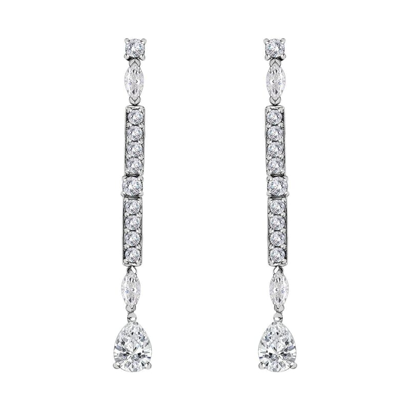 Moissanite 3.00 ctw Dangling Earrings in Platinum Over Sterling Silver