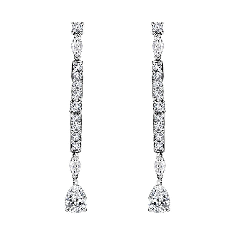 Moissanite 3.00 ctw Dangling Earrings in Platinum Over Sterling Silver