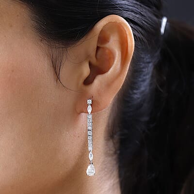 Moissanite 3.00 ctw Dangling Earrings in Platinum Over Sterling Silver