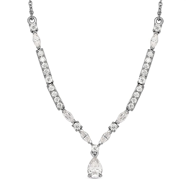 Moissanite 2.50 ctw Necklace 18 Inches in Platinum Over Sterling Silver
