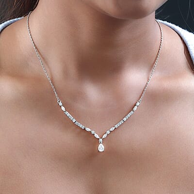 Moissanite 2.50 ctw Necklace 18 Inches in Platinum Over Sterling Silver