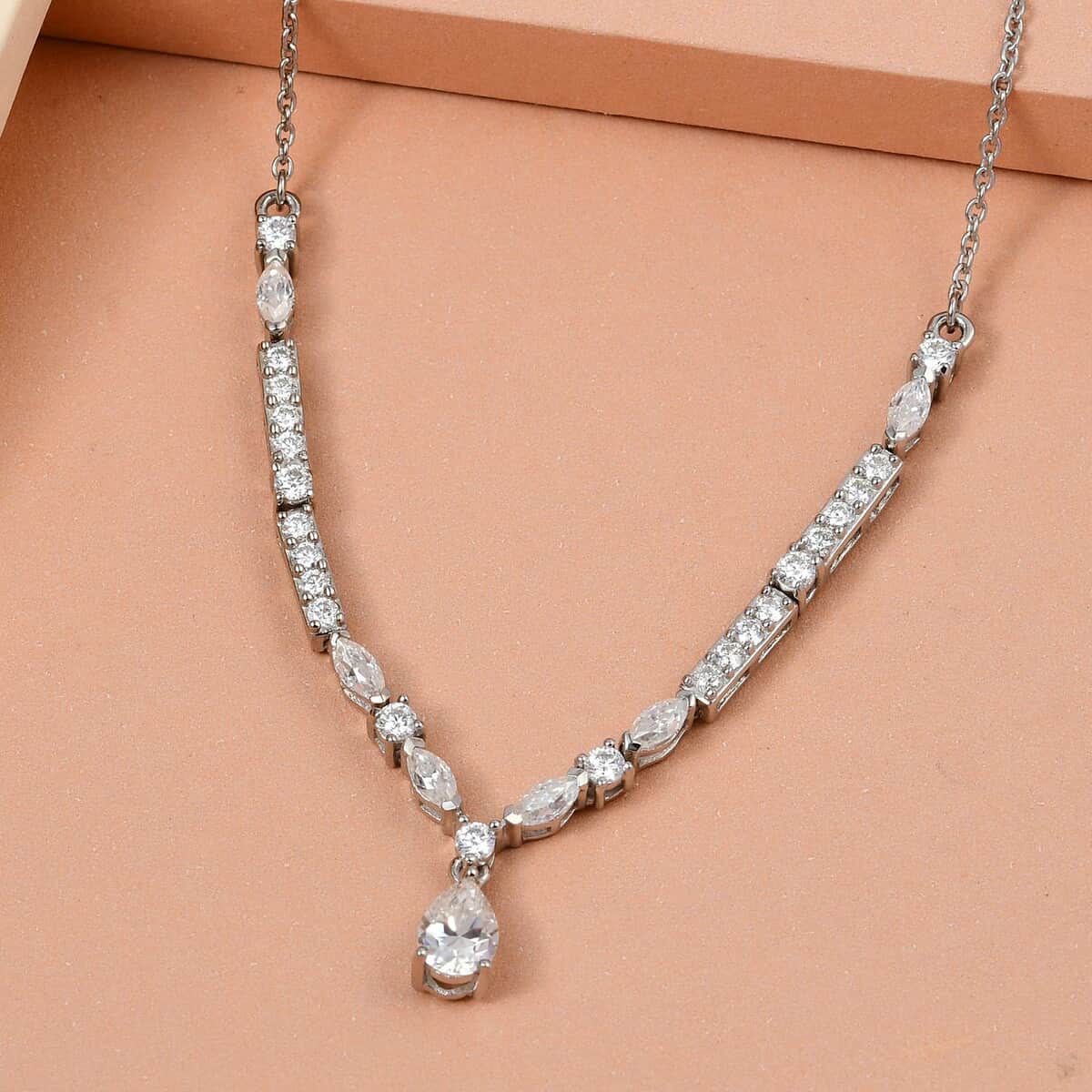 Moissanite 2.50 ctw Necklace 18 Inches in Platinum Over Sterling Silver image number 2