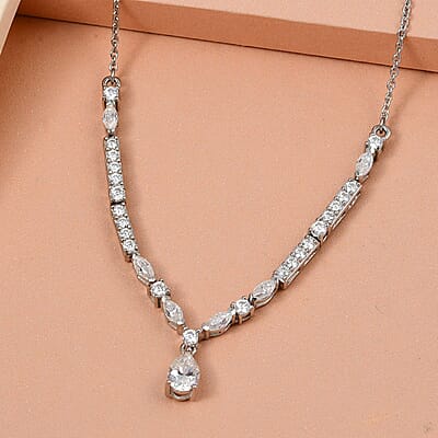Moissanite 2.50 ctw Necklace 18 Inches in Platinum Over Sterling Silver