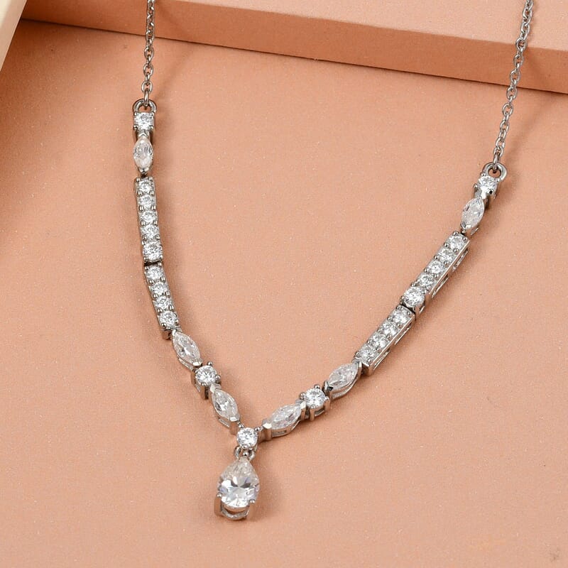 Moissanite 2.50 ctw Necklace 18 Inches in Platinum Over Sterling Silver