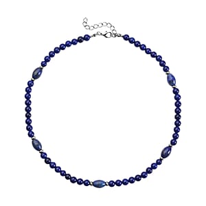 Lapis Lazuli Beaded Necklace 18-20 Inches in Silvertone 137.00 ctw
