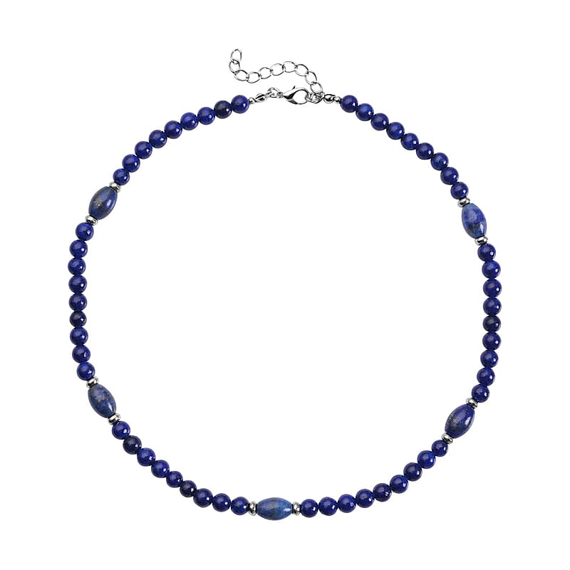 Lapis Lazuli Beaded Necklace 18-20 Inches in Silvertone 137.00 ctw