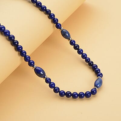 Lapis Lazuli Beaded Necklace 18-20 Inches in Silvertone 137.00 ctw