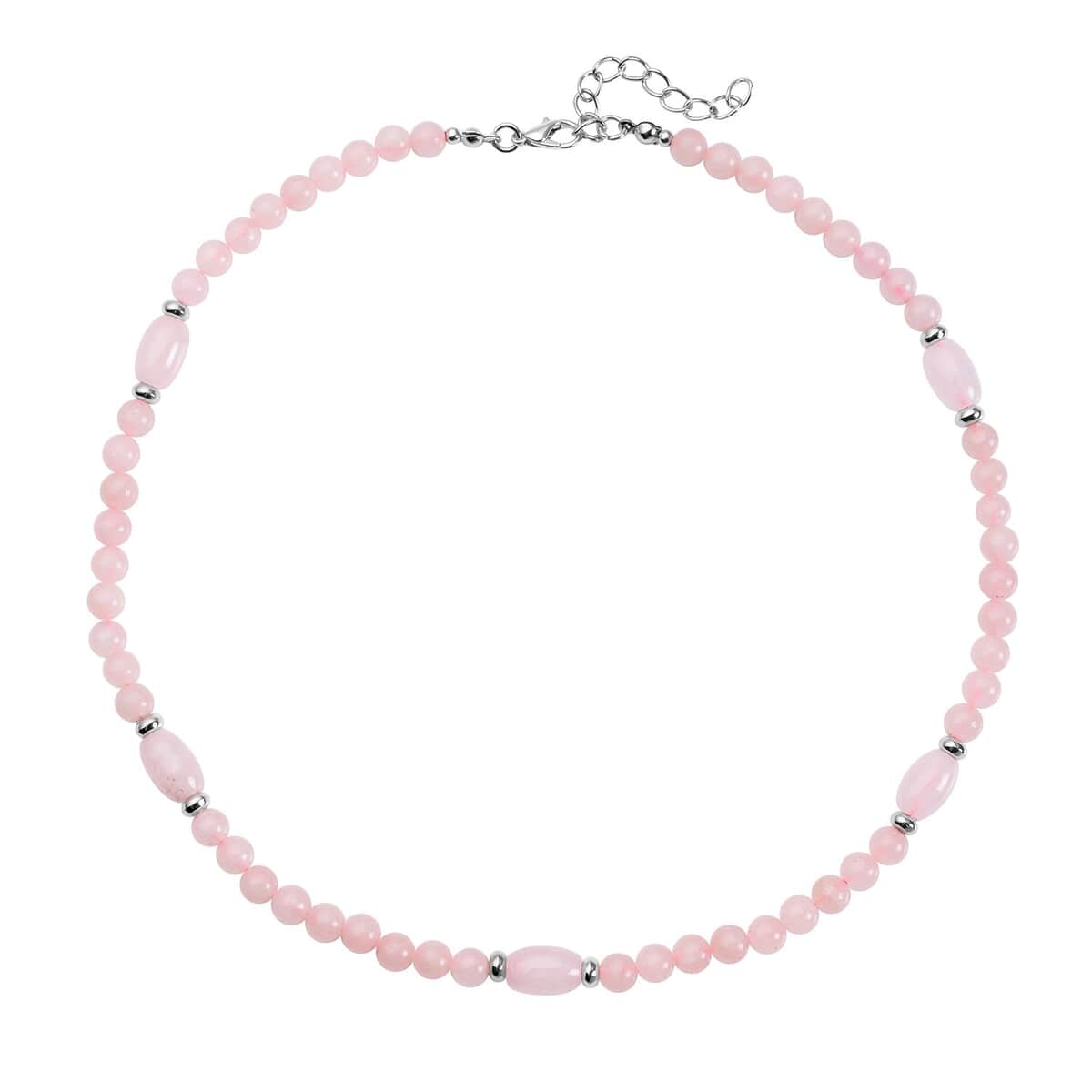 Galilea Rose Quartz Beaded Necklace 18-20 Inches in Silvertone 137.00 ctw image number 0