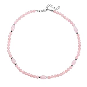 Galilea Rose Quartz Beaded Necklace 18-20 Inches in Silvertone 137.00 ctw