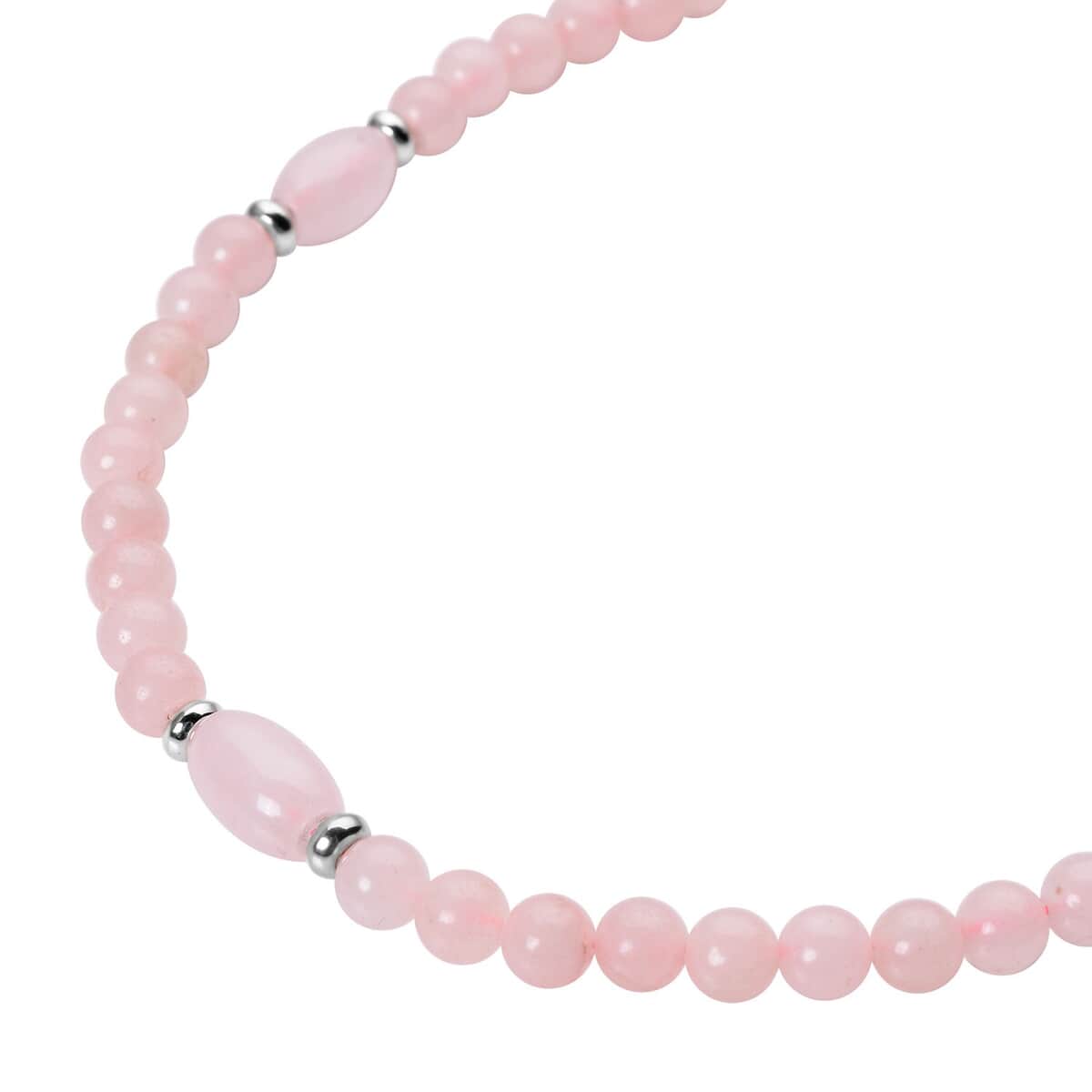 Galilea Rose Quartz Beaded Necklace 18-20 Inches in Silvertone 137.00 ctw image number 2