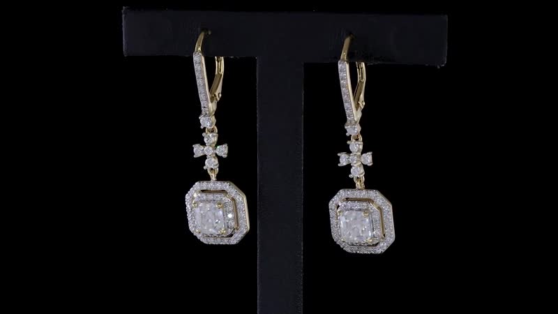 Asscher Cut Moissanite Dangling Earrings in Vermeil Yellow Gold Over Sterling Silver 3.40 ctw