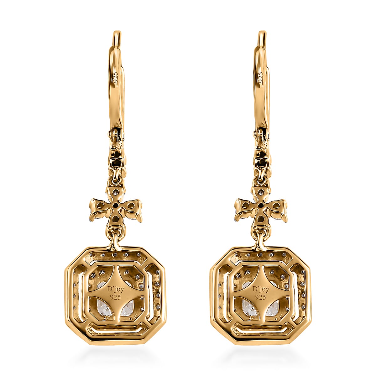 Asscher Cut Moissanite Dangling Earrings in Vermeil Yellow Gold Over Sterling Silver 3.40 ctw