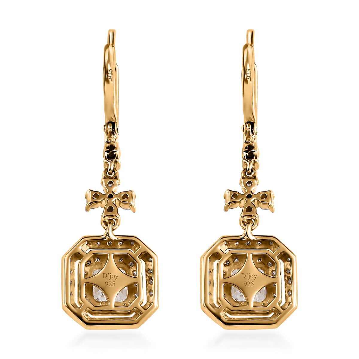 Asscher Cut Moissanite Dangling Earrings in Vermeil Yellow Gold Over Sterling Silver 3.40 ctw image number 3