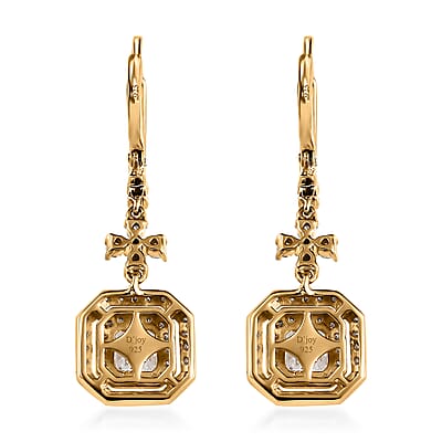 Asscher Cut Moissanite Dangling Earrings in Vermeil Yellow Gold Over Sterling Silver 3.40 ctw