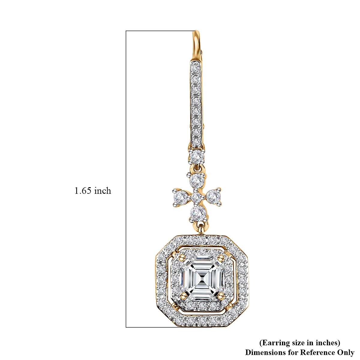 Asscher Cut Moissanite Dangling Earrings in Vermeil Yellow Gold Over Sterling Silver 3.40 ctw