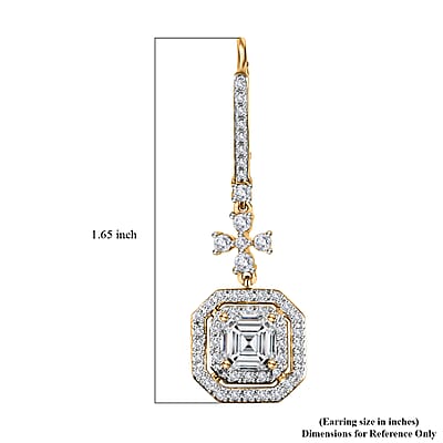 Asscher Cut Moissanite Dangling Earrings in Vermeil Yellow Gold Over Sterling Silver 3.40 ctw