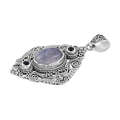 Bali Legacy Kuisa Rainbow Moonstone and Amethyst Pendant in Sterling Silver 7.75 ctw