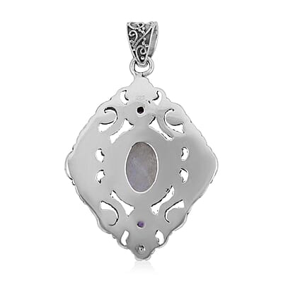Bali Legacy Kuisa Rainbow Moonstone and Amethyst Pendant in Sterling Silver 7.75 ctw