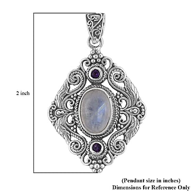 Bali Legacy Kuisa Rainbow Moonstone and Amethyst Pendant in Sterling Silver 7.75 ctw