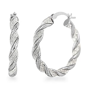 Rhodium Over Sterling Silver Twisted Hoop Earrings 2.95 Grams
