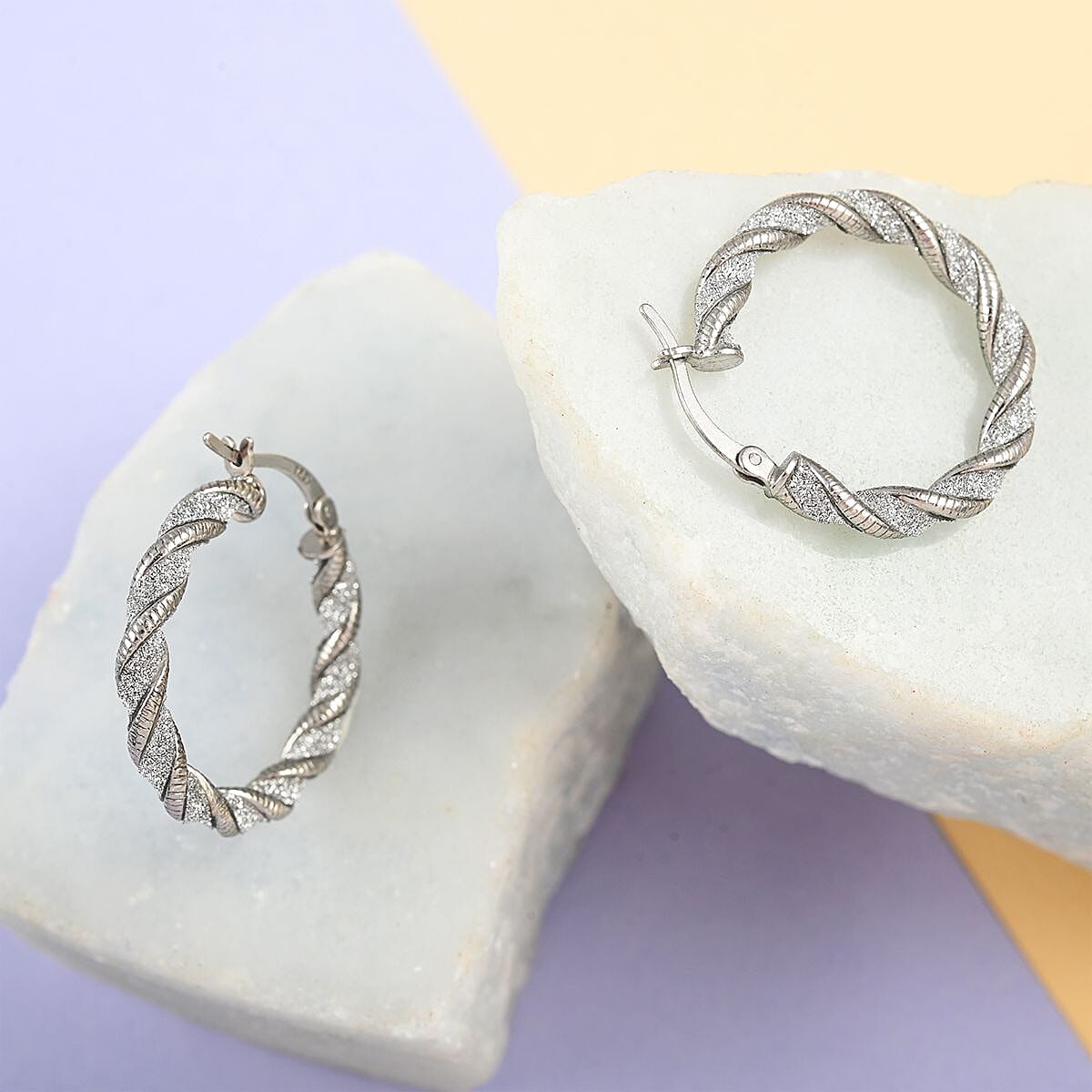 Rhodium Over Sterling Silver Twisted Hoop Earrings 2.95 Grams