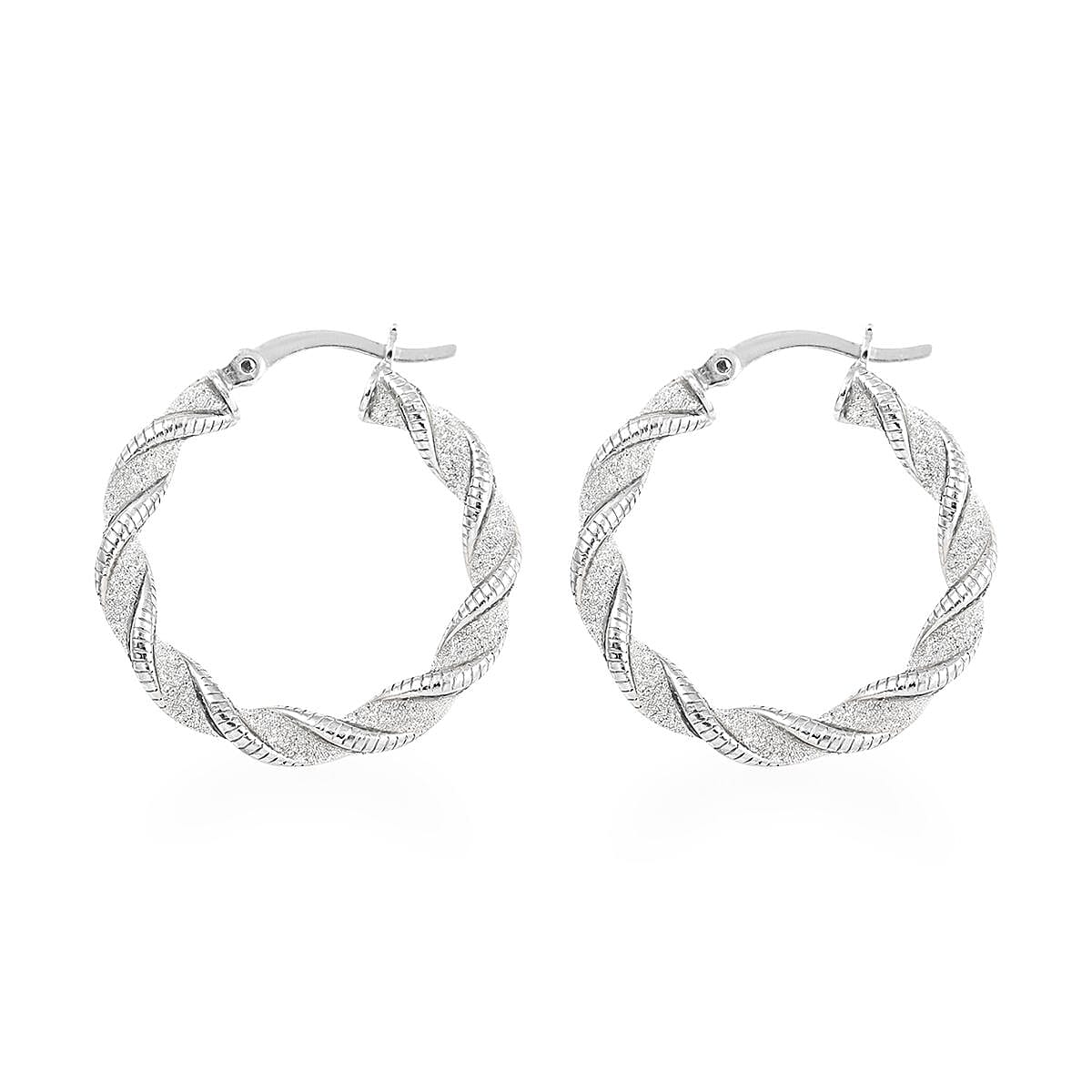 Rhodium Over Sterling Silver Twisted Hoop Earrings 2.95 Grams