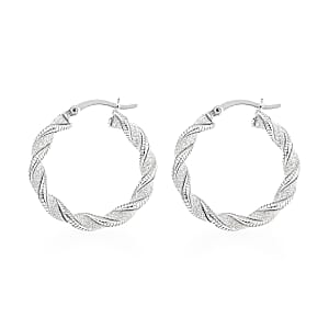 Rhodium Over Sterling Silver Twisted Hoop Earrings 2.95 Grams