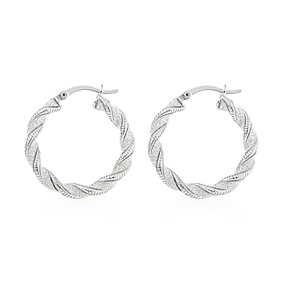 Rhodium Over Sterling Silver Twisted Hoop Earrings 2.95 Grams