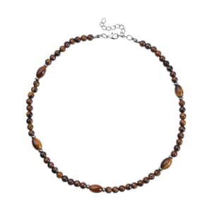 Yellow Tiger's Eye 137.00 ctw Beaded Necklace 18-20 Inches in Silvertone