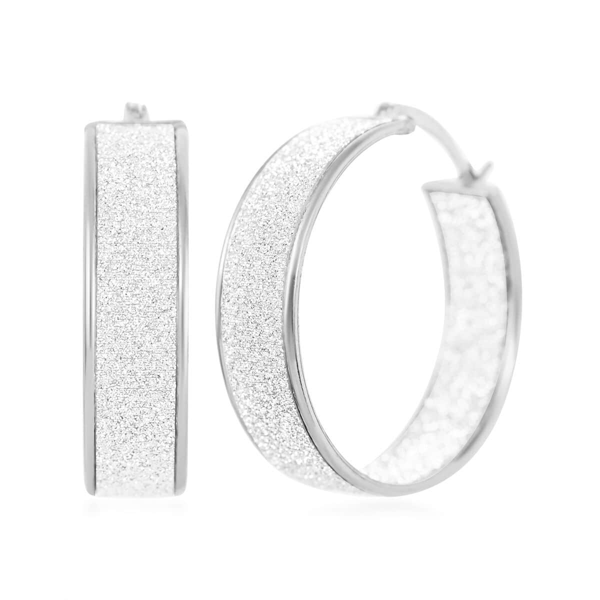 Rhodium Over Sterling Silver Sparkle Hoop Earrings 3.75 Grams image number 0
