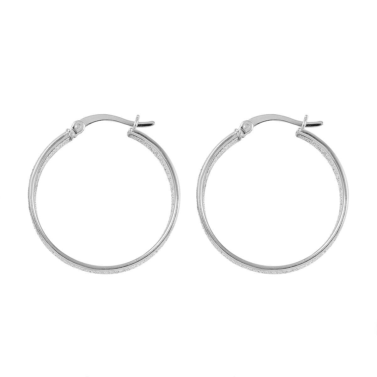 Rhodium Over Sterling Silver Sparkle Hoop Earrings 3.75 Grams