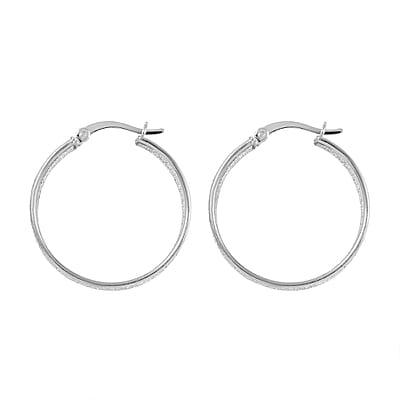 Rhodium Over Sterling Silver Sparkle Hoop Earrings 3.75 Grams