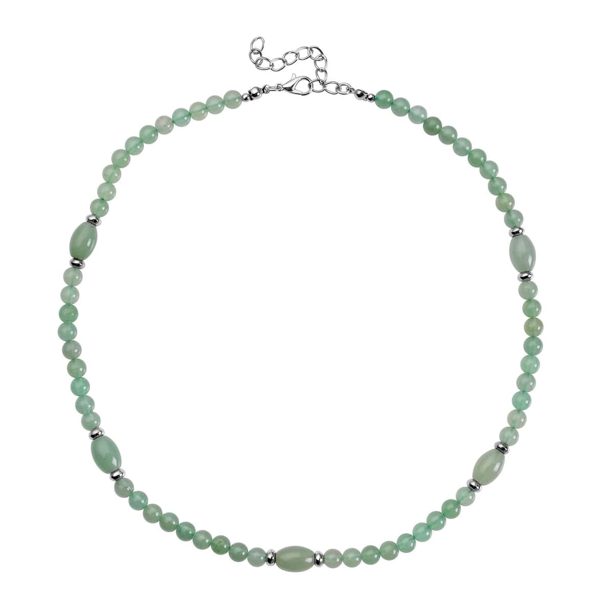 Green Aventurine Beaded Necklace 18-20 Inches in Silvertone 137.00 ctw image number 0