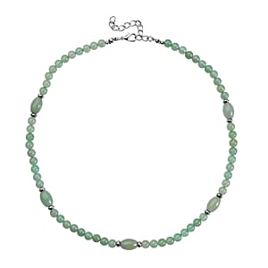 Green Aventurine 137.00 ctw Beaded Necklace 18-20 Inches in Silvertone
