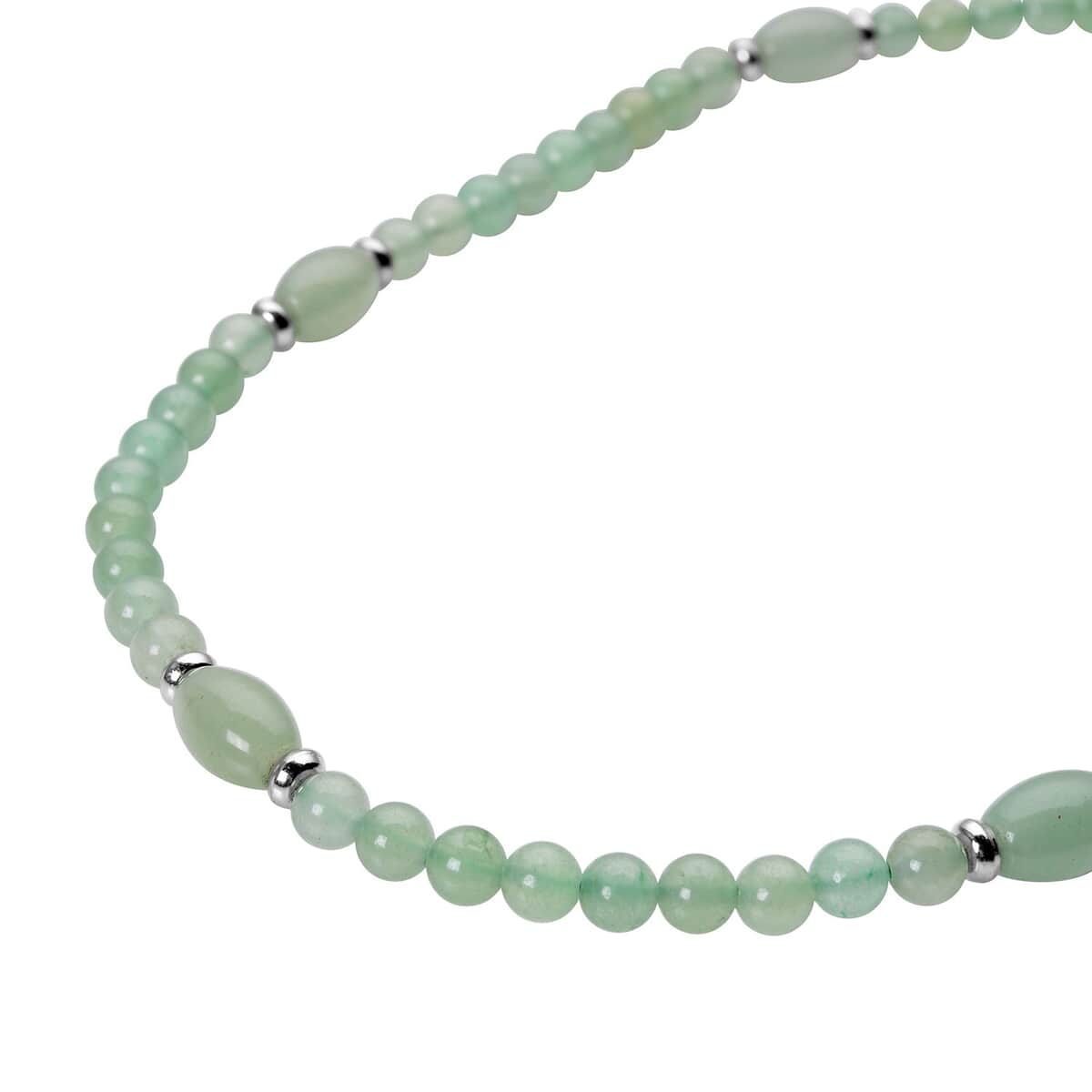 Green Aventurine Beaded Necklace 18-20 Inches in Silvertone 137.00 ctw image number 2