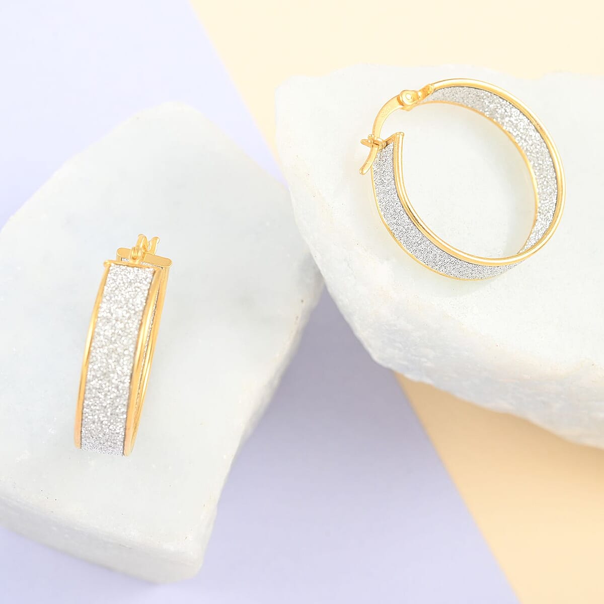 14K Yellow Gold Over Sterling Silver Sparkle Hoop Earrings 3.70 Grams image number 1