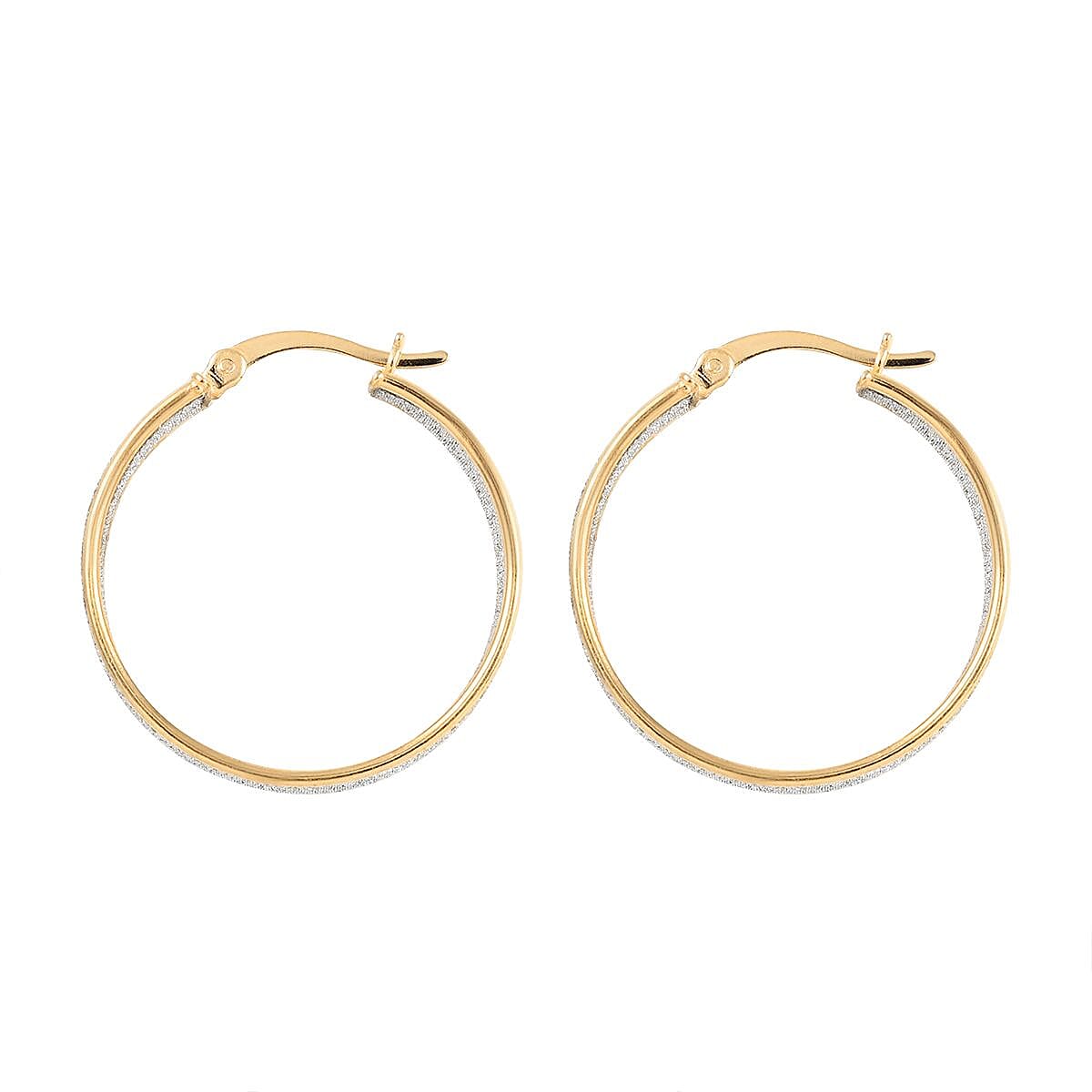 14K Yellow Gold Over Sterling Silver Sparkle Hoop Earrings 3.70 Grams image number 3