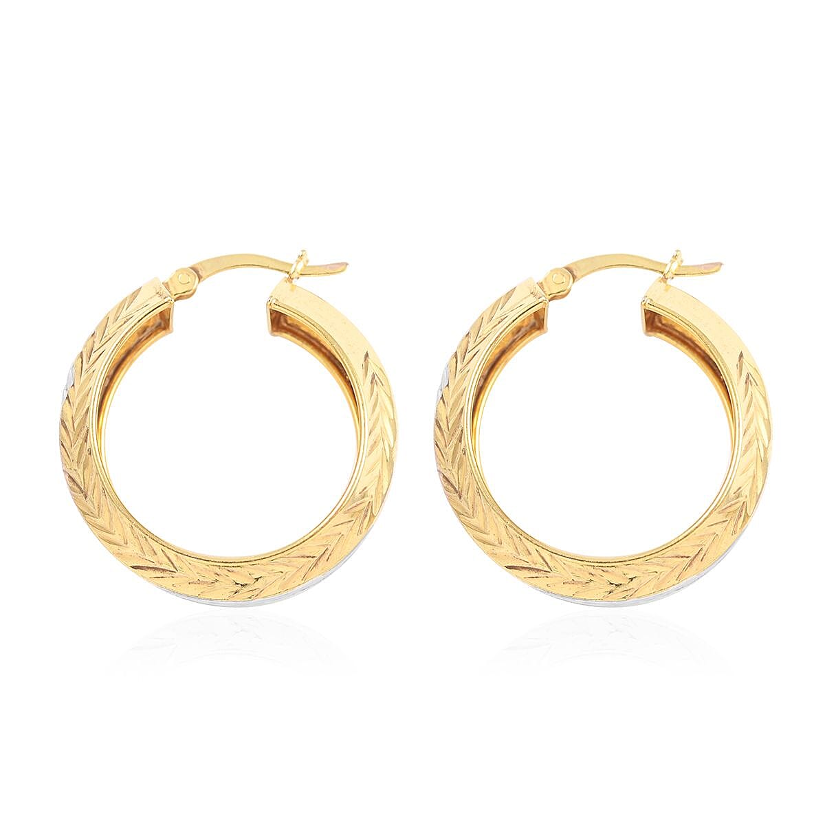 14K Yellow, Rose Gold Over and Sterling Silver Textured Hoop Earrings 3.85 Grams