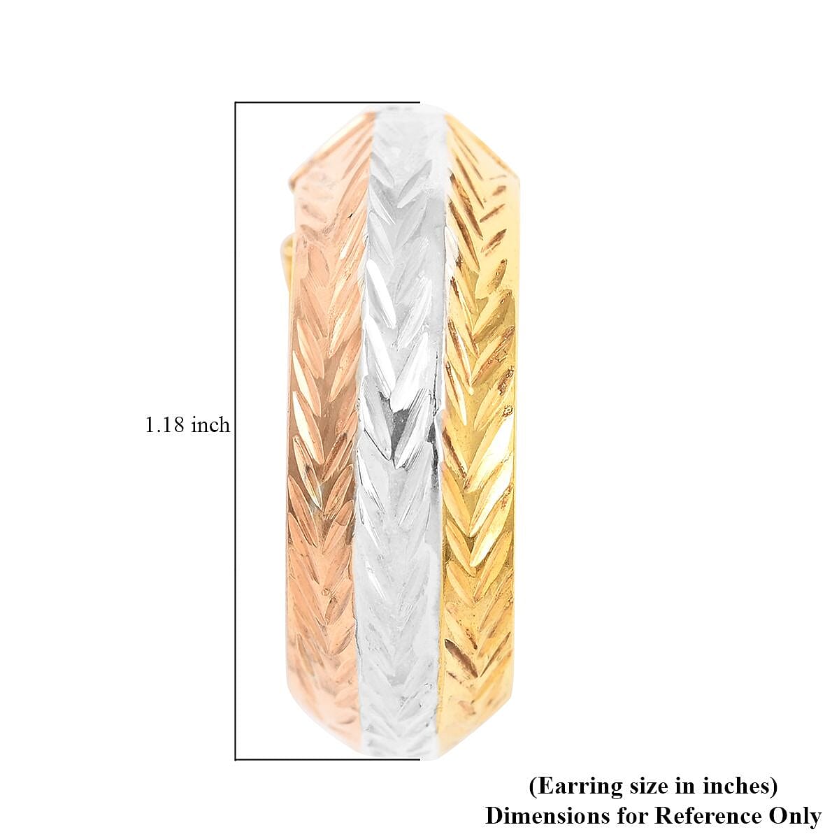 14K Yellow, Rose Gold Over and Sterling Silver Textured Hoop Earrings 3.85 Grams