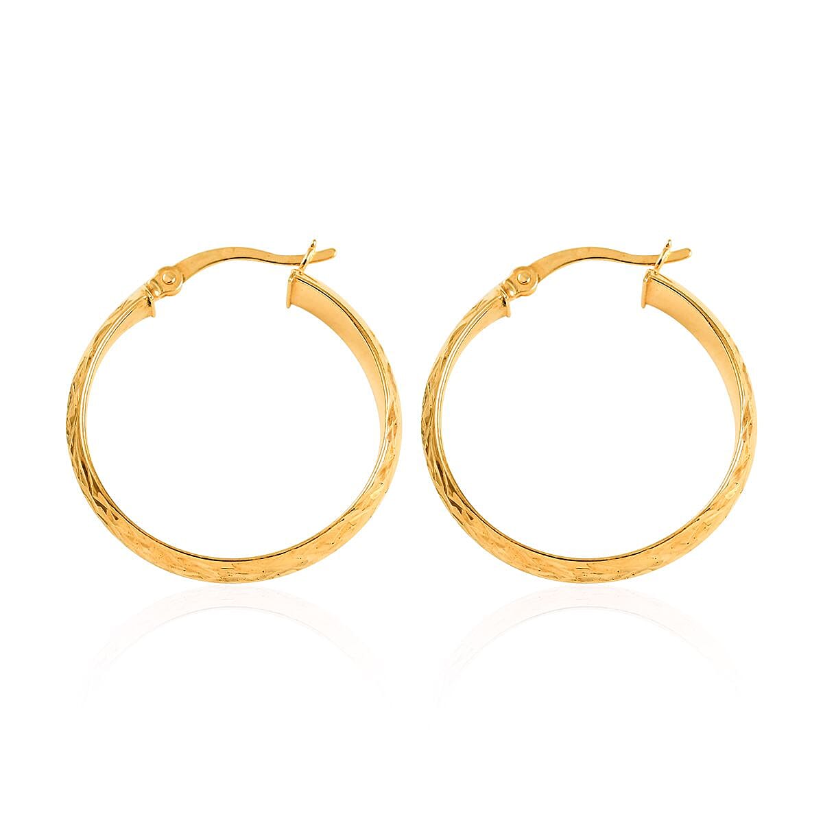 14K Yellow Gold Over Sterling Silver Textured Hoop Earrings 3.10 Grams image number 3