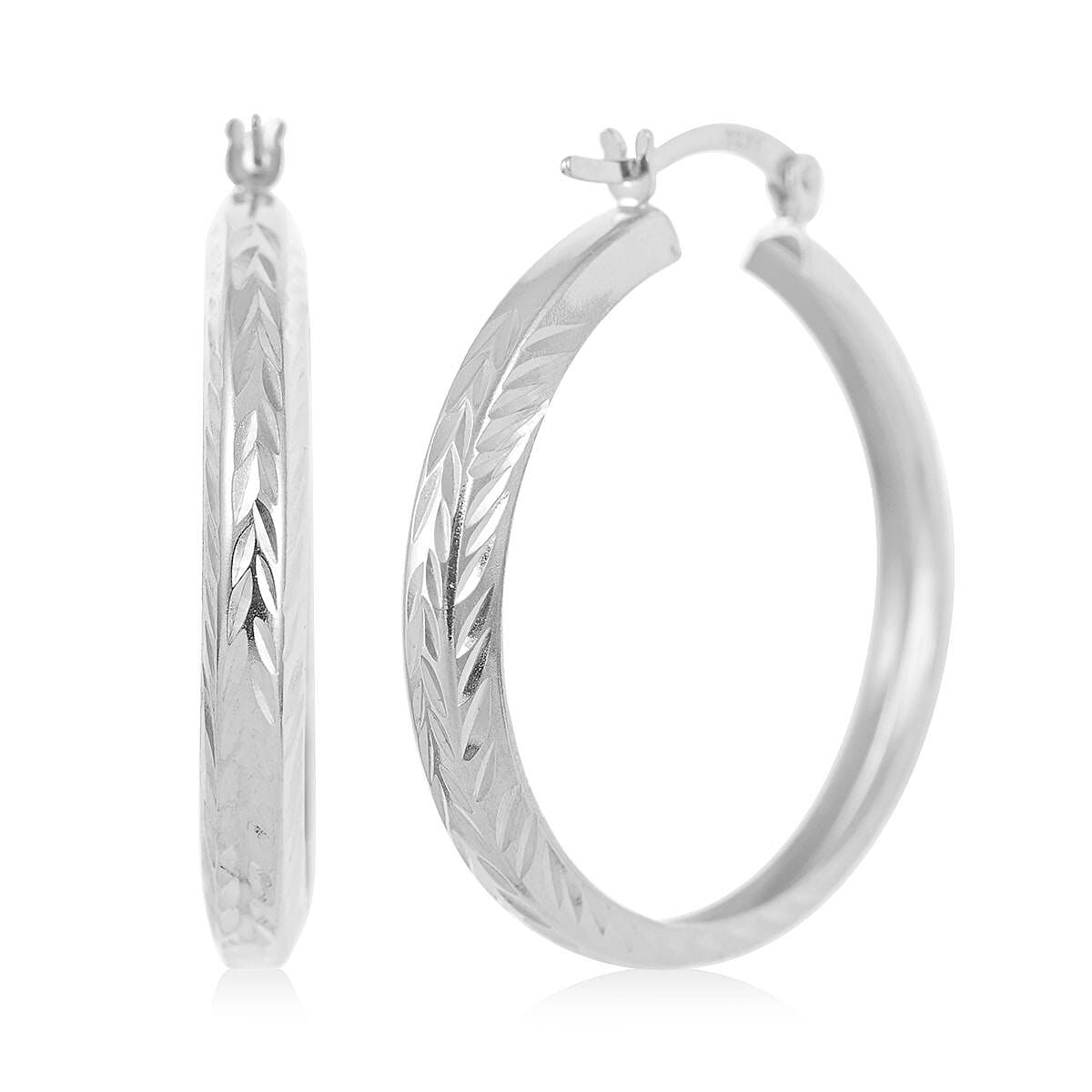 Sterling Silver Textured Hoop Earrings 2.60 Grams image number 0